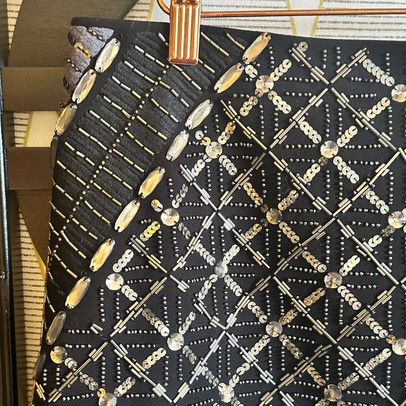 Club Monaco Kaitlin Black w/ Silver Hand Beaded Back Zip Up A Line Mini Skirt. - Picture 3 of 14